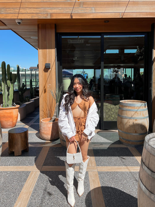 Brown Waffle Skirt Set